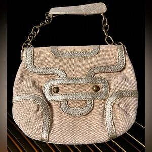 Vintage 1990 Limited Edition beige canvas metallic gold lamé purse chain strap